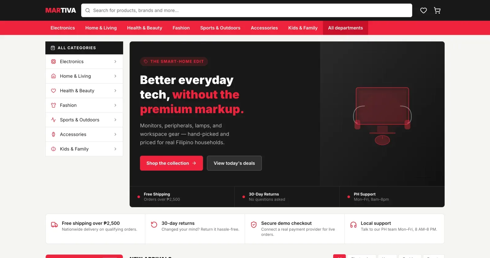 Multipurpose marketplace website template — category browsing, vendor listings, and product pages built with Next.js and Tailwind CSS